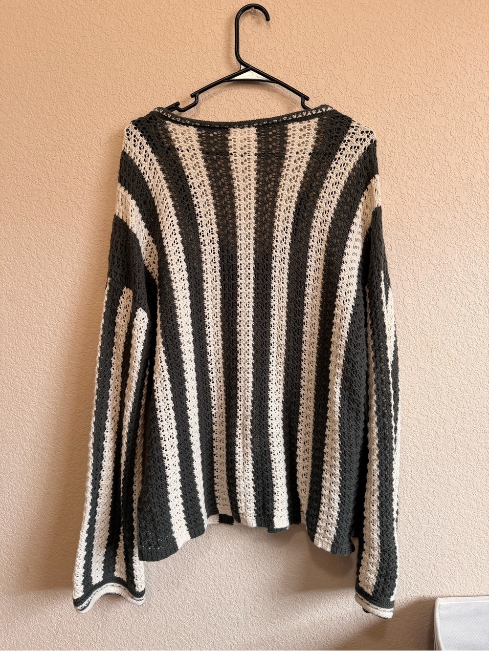 Maurices Women’s Green & Cream Striped Crochet V-Neck Pullover - Picture 8 of 8